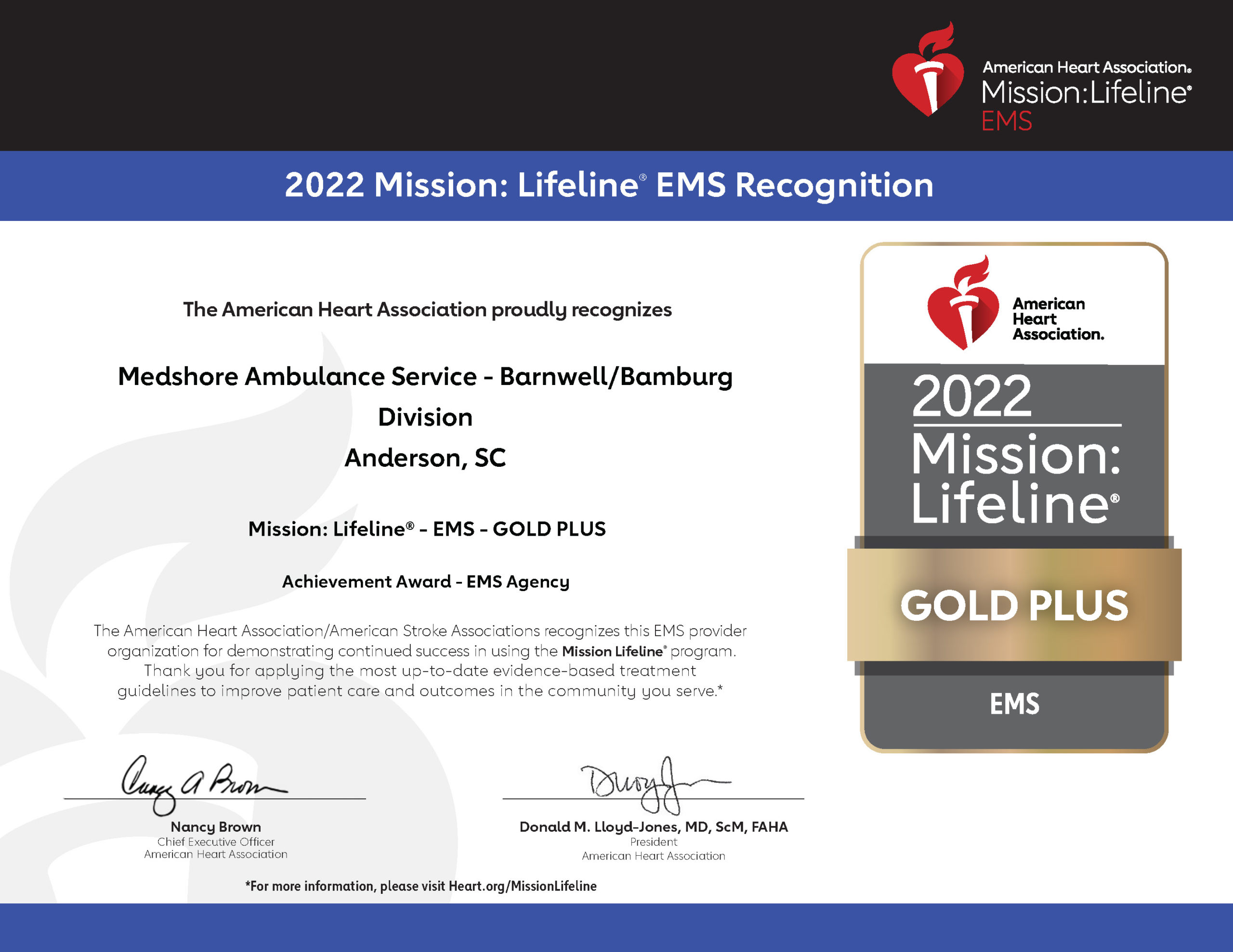 Featured image for “Medshore Ambulance receives Mission: Lifeline EMS Gold Plus Achievement Award for its commitment to quality care for severe heart attacks”