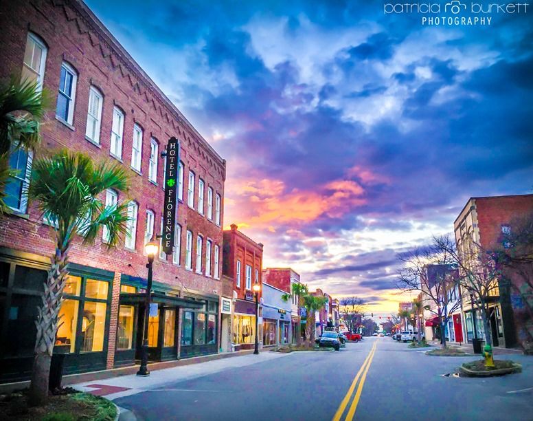 Scenic downtown street in Florence, South Carolina